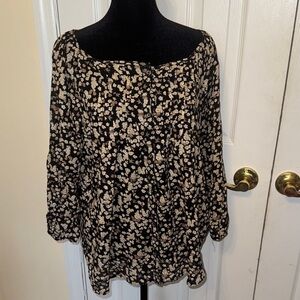Sonoma Black and Cream Floral Blouse